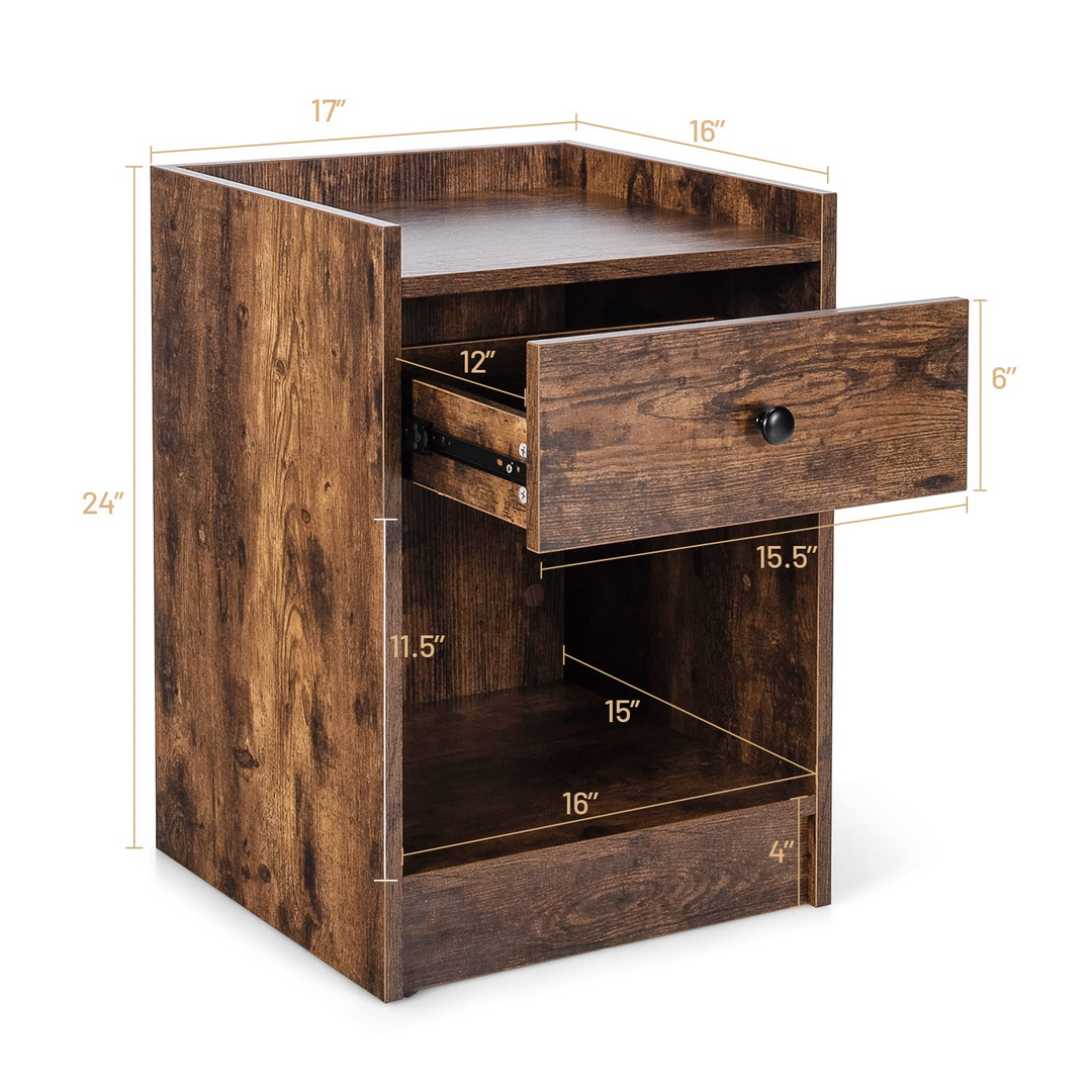 Giantex Nightstands Set of 2, Modern End Tables w/Storage Drawer &amp; Open Compartment