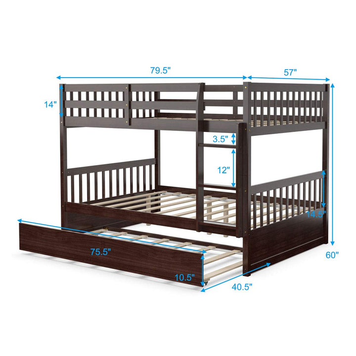 Giantex Full Over Full Bunk Bed with Trundle Guardrails and Ladder