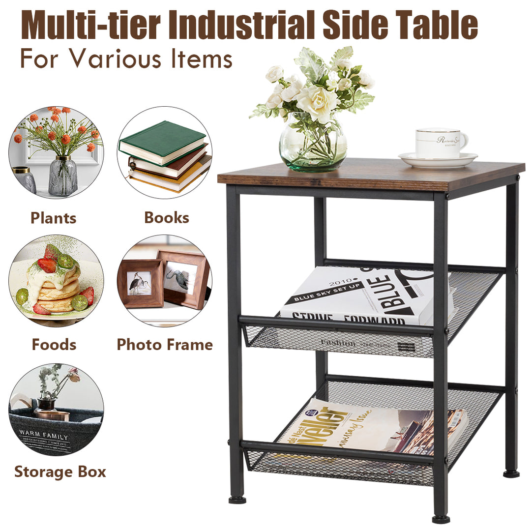 Giantex Stable Metal Frame Easy Assembly Accent Wood Look Printer Table Bedroom Nightstand(1,Black&amp;Rustic Brown)