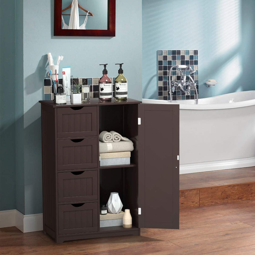 Giantex Bathroom Floor Cabinet Wooden with 1 Door &amp; 4 Drawer