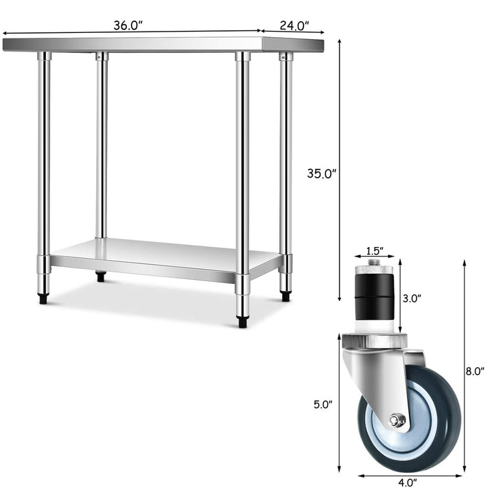 Giantex Food Prep Table, Commercial Kitchen Work Table w/ 4 Casters