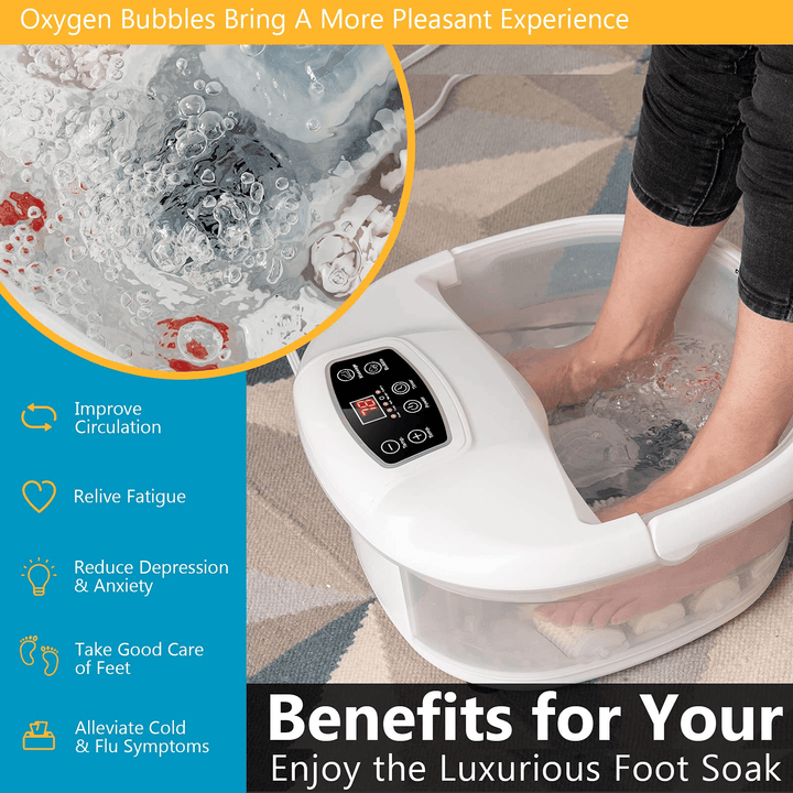 Giantex Foot Spa Bath Massager with Heat Bubbles, 6 Motorized Massage Rollers, Fast Heating, Red Light, Adjustable Temperature &amp; Time (Blue/White) - Giantexus