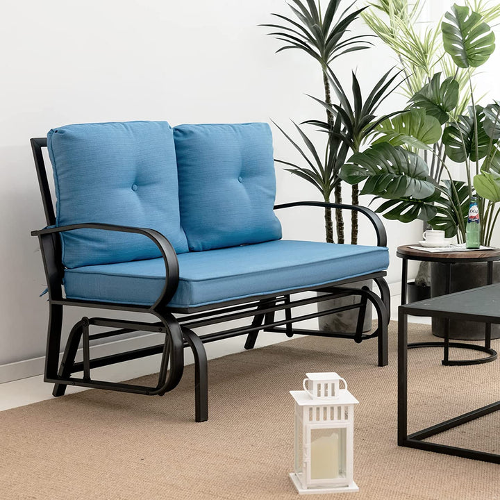 Giantex 2 Seats Glider Bench for Outside, Patio Glider Porch Loveseat w/Cushions &amp; Powder Coated Steel Frame
