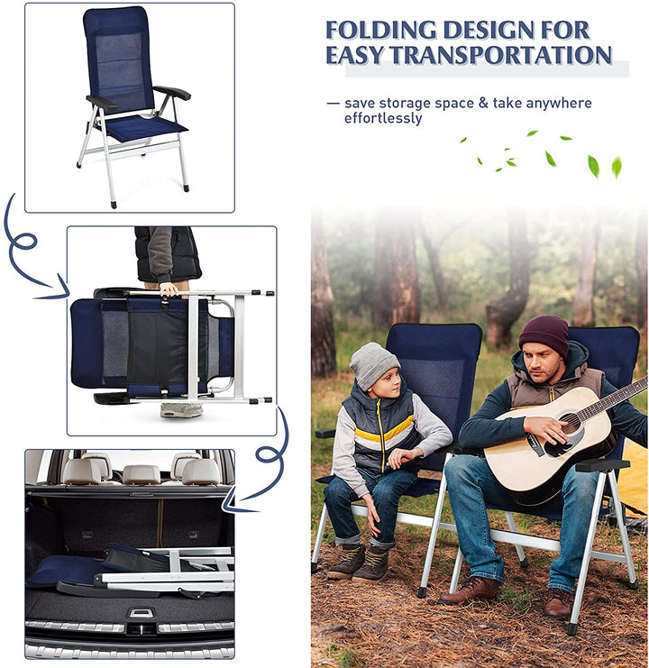 Giantex Patio Dining Chair with Adjust Portable Headrest-Blue