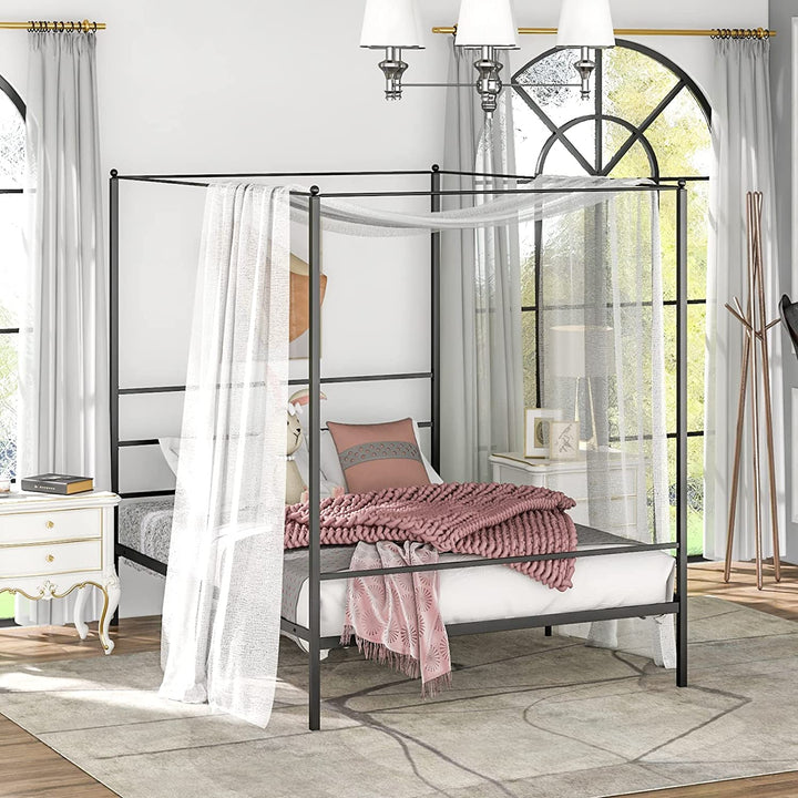 Giantex Full Size Metal Canopy Bed Frame, Modern Platform Bed Frame with 4 Poster &amp; Headboard