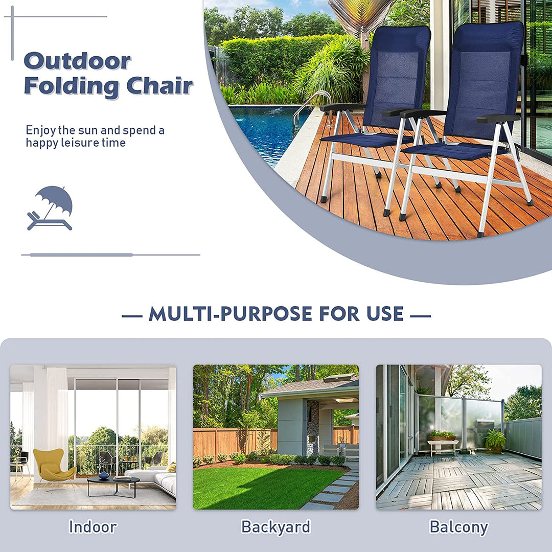 Giantex Patio Dining Chair with Adjust Portable Headrest-Blue