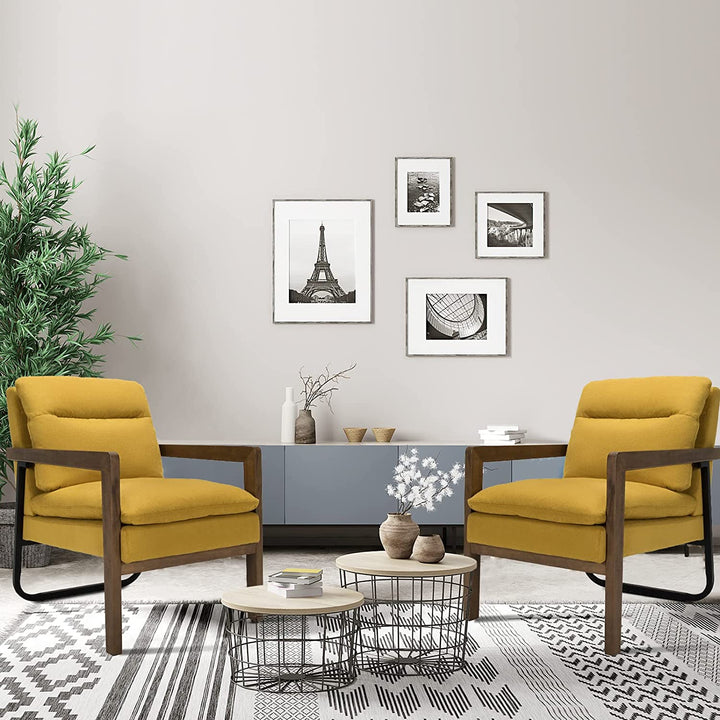 Giantex Accent Chair, Comfy Soft Leathaire Bedroom Chair with Solid Rubber Wood Legs