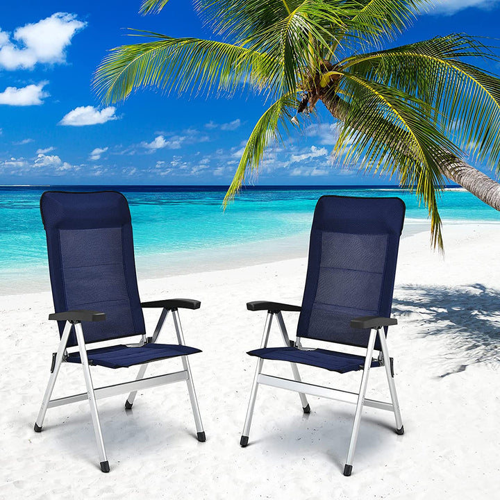 Giantex Patio Dining Chair with Adjust Portable Headrest-Blue