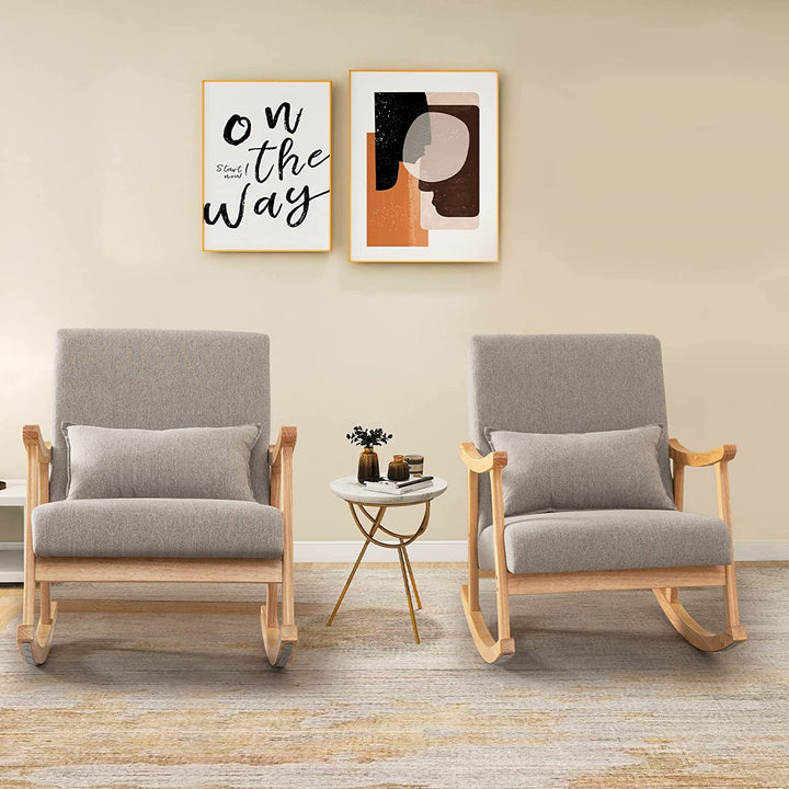 Giantex Upholstered Rocking Chair - Modern Rocker with Rubber Wood Frame, Comfy Backrest &amp; Seat