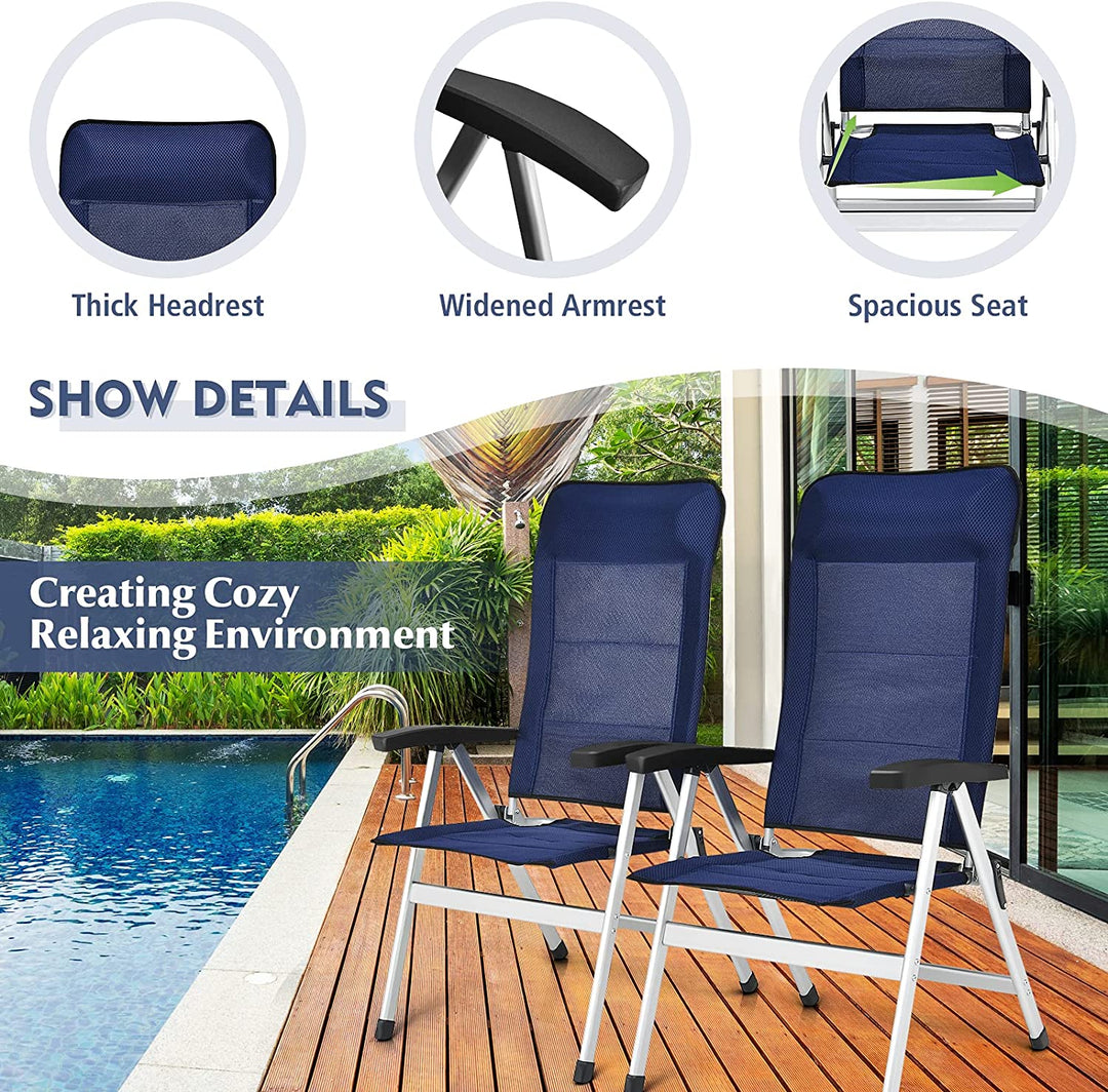 Giantex Patio Dining Chair with Adjust Portable Headrest-Blue