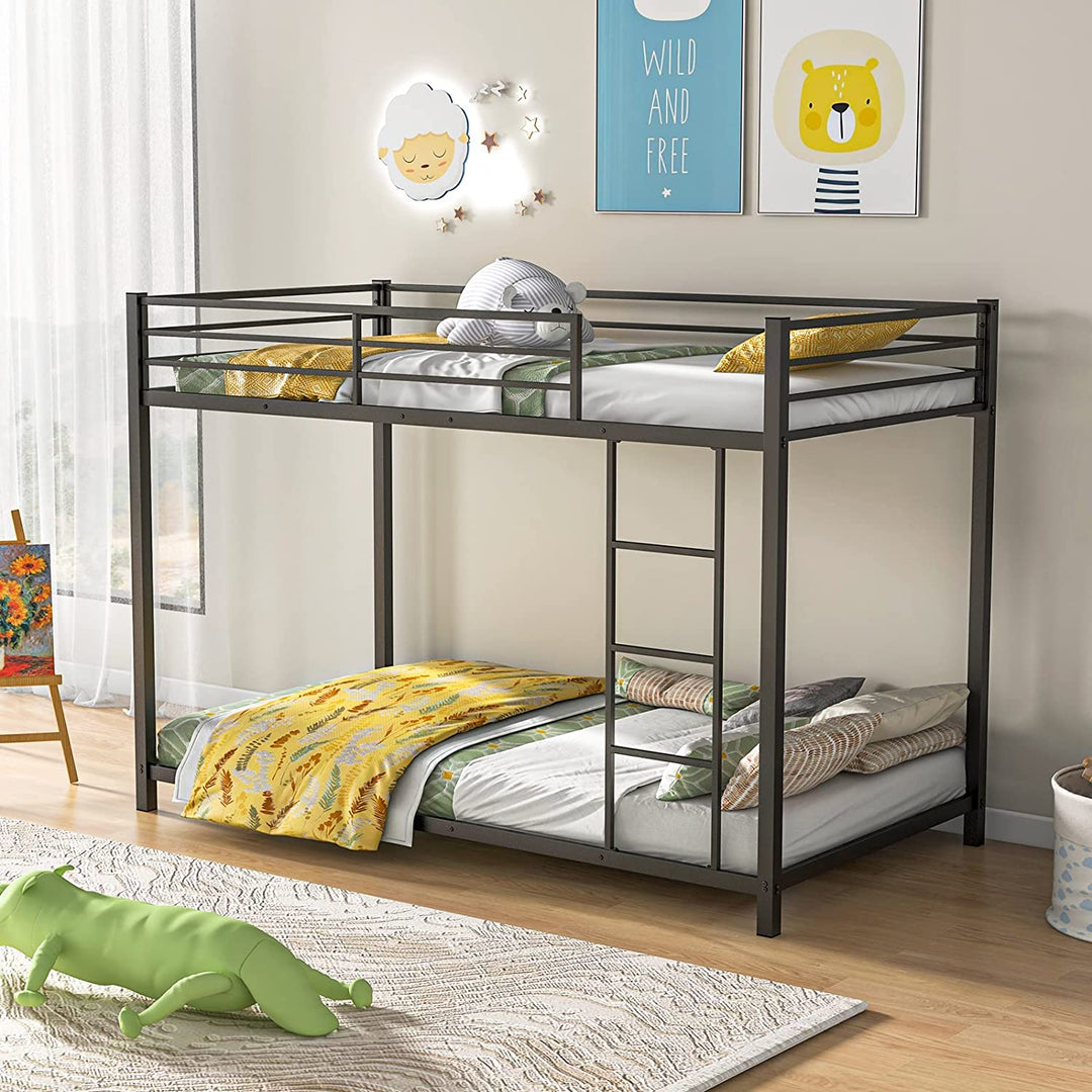 Giantex Metal Bunk Bed Twin Over Twin, Low Profile Bunk Bed Frame with Ladder &amp; Full Length Guardrail