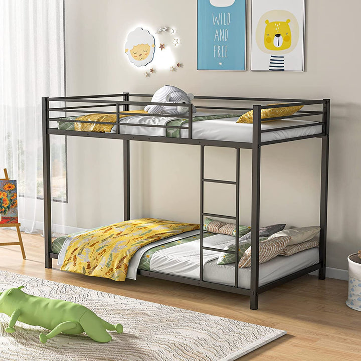 Giantex Metal Bunk Bed Twin Over Twin, Low Profile Bunk Bed Frame with Ladder &amp; Full Length Guardrail