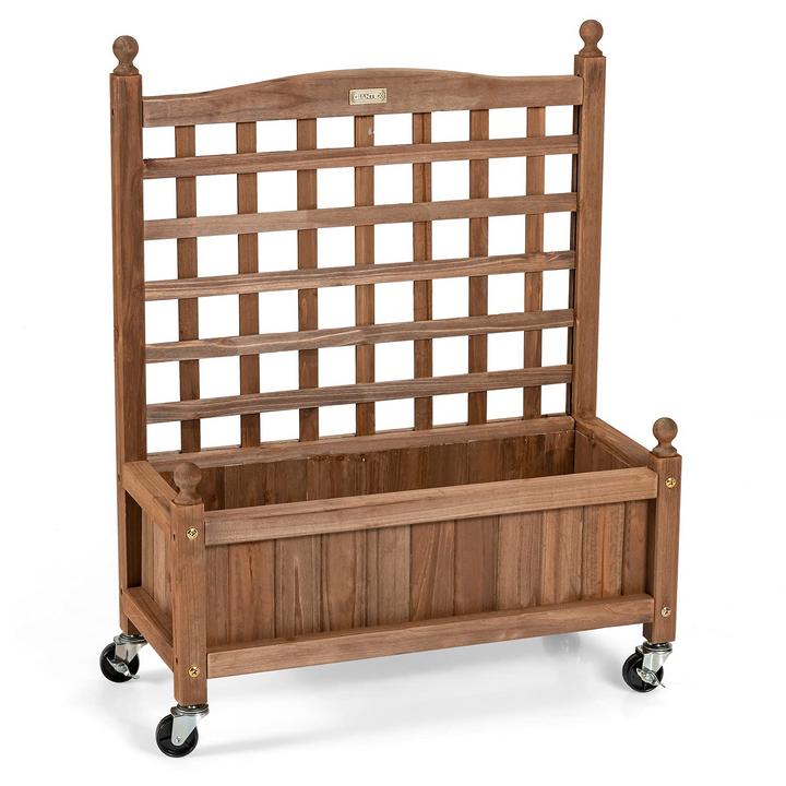 Wood Planter with Lattice Trellis and Wheels, 25&