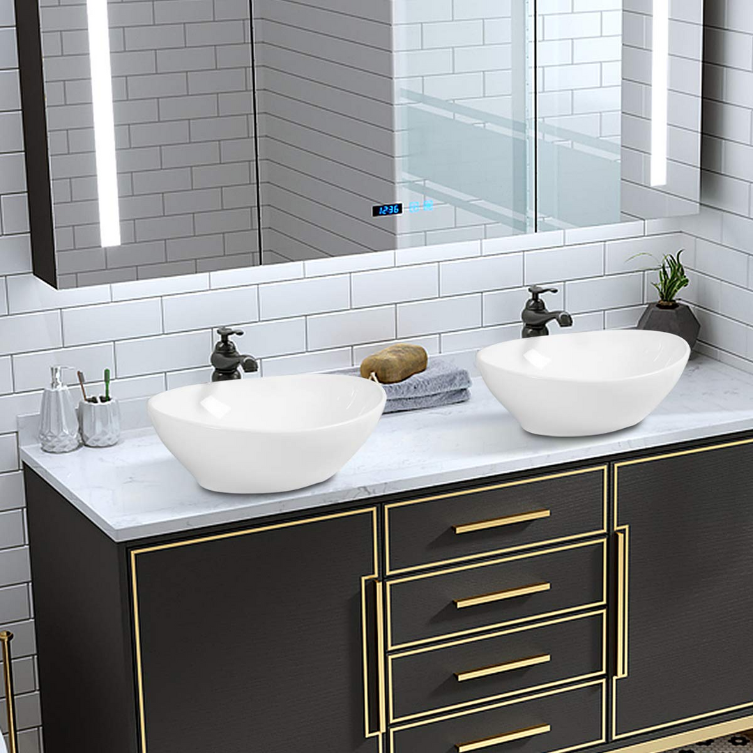 Giantex Vessel Sink 16x13 Inch Basin Porcelain W/Pop Up Drain Oval Bathroom Ceramic Sink Bowl