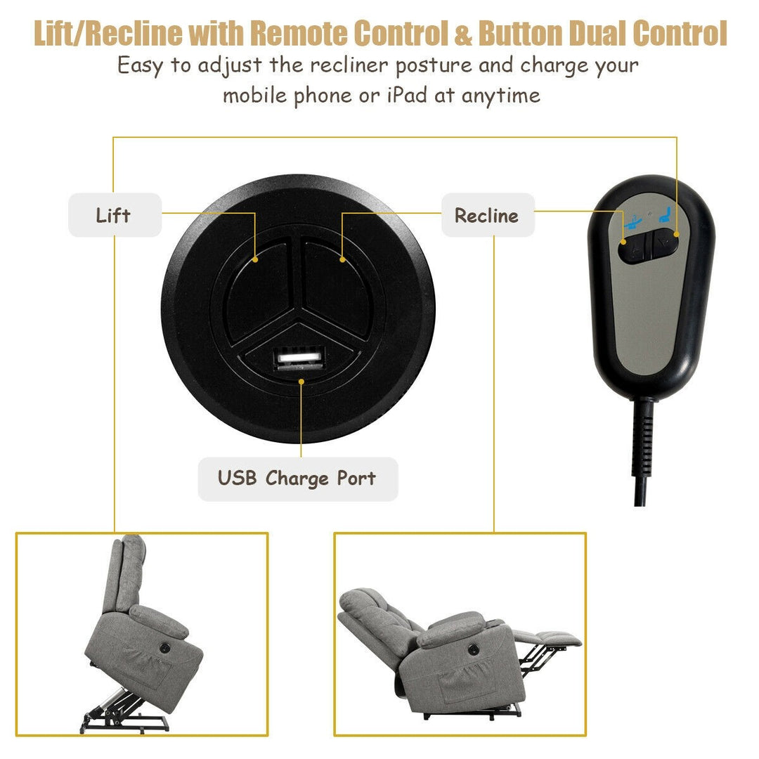 Power Lift Chair w/ 8 Point Massage &amp; Lumbar Heat &amp; 2 Side Pockets Cup Holders USB Charge Port
