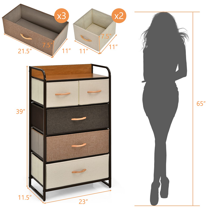 Giantex Sturdy Steel Frame &amp; Wooden Top Vertical Organizer Unit for Closets, Bedroom Utility Dresser Chest (23 x 11.5 x 39 inch)