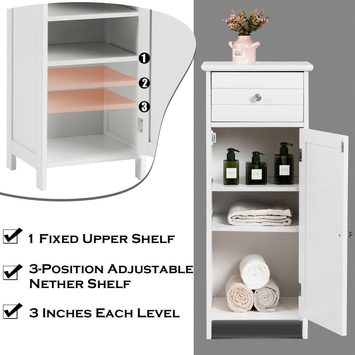 Bathroom Floor Storage Cabinet with Adjustable Shelf &amp; Large Drawer