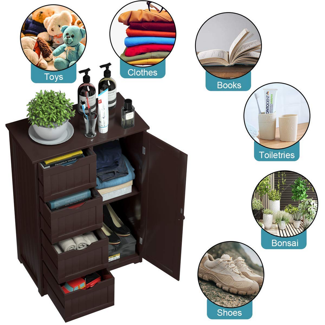 Giantex Bathroom Floor Cabinet Wooden with 1 Door &amp; 4 Drawer