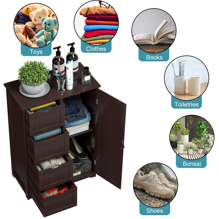 Giantex Bathroom Floor Cabinet Wooden with 1 Door &amp; 4 Drawer