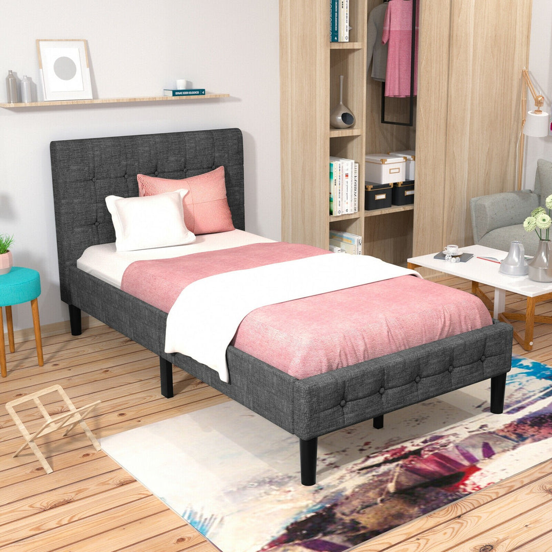 Platform Twin Bed with Button Tufted Headboard | Upholstered Bed Frame