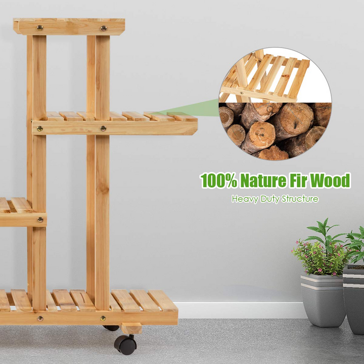 Giantex Rolling Flower Rack Wood Plant Stand on Wheels