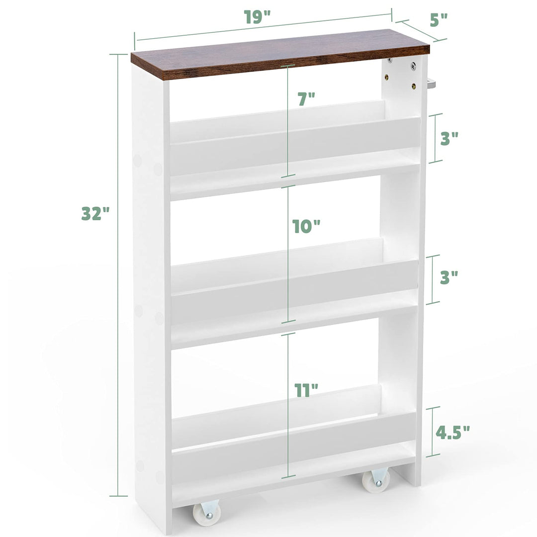 Giantex Kitchen Slim Storage Cart 4 Tier, Rolling Side Storage Cabinet w/Handle