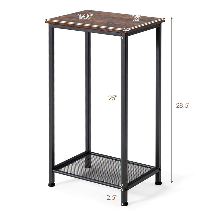 Giantex Metal Frame and Storage Shelf Narrow Nightstand for Living Room, Bedroom Accent Furniture Sofa SideTable (1, Rustic Brown)