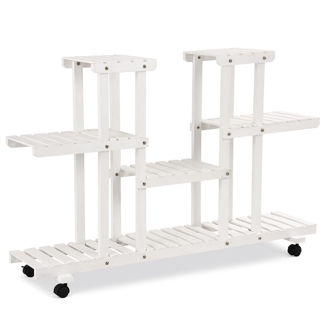 Giantex Rolling Flower Rack Wood Plant Stand on Wheels