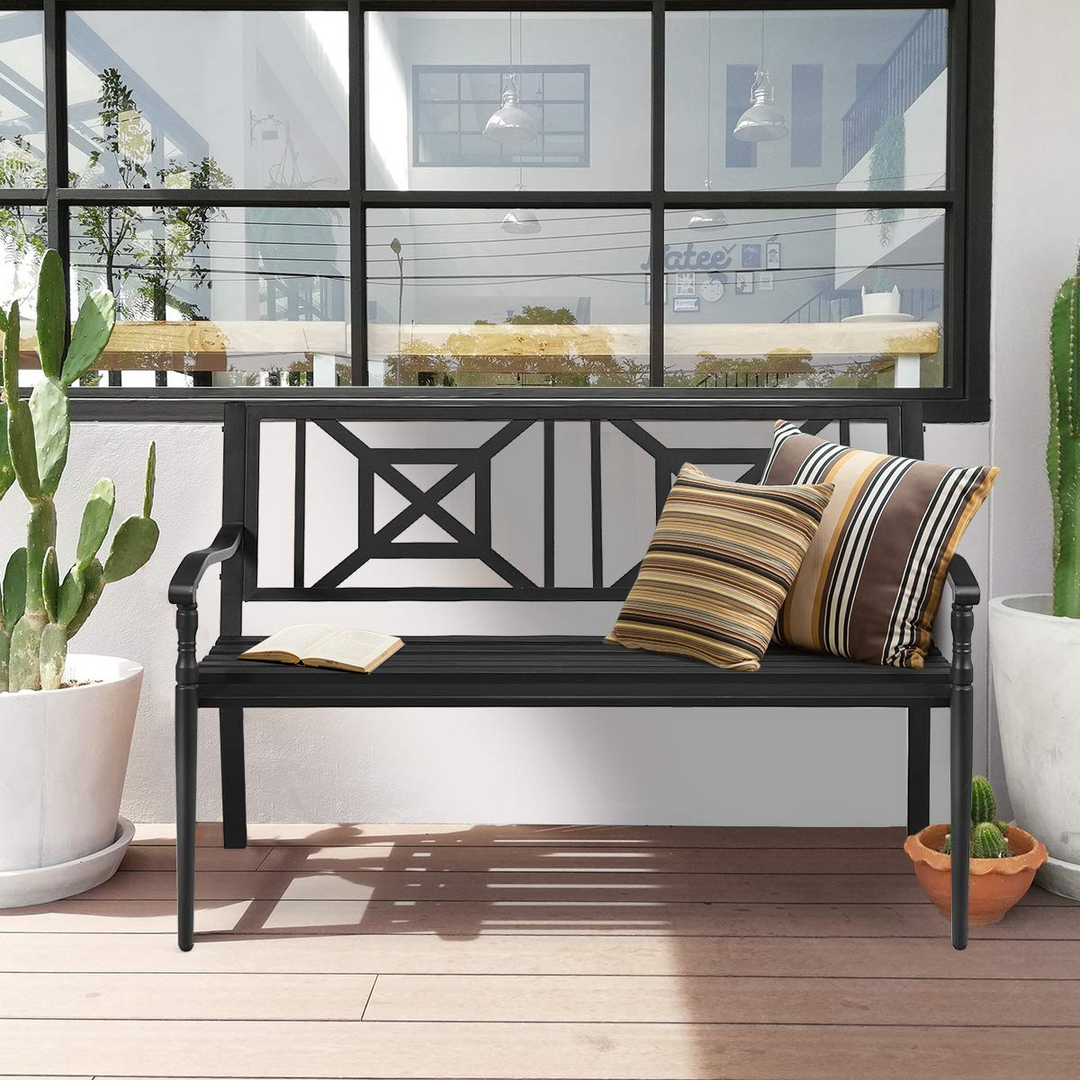 Giantex Elegant Loveseat w/Decorative Backrest &amp; Ergonomic Armrest for Outdoor Garden, Backyard, Lawn, Porch, Path (Black)