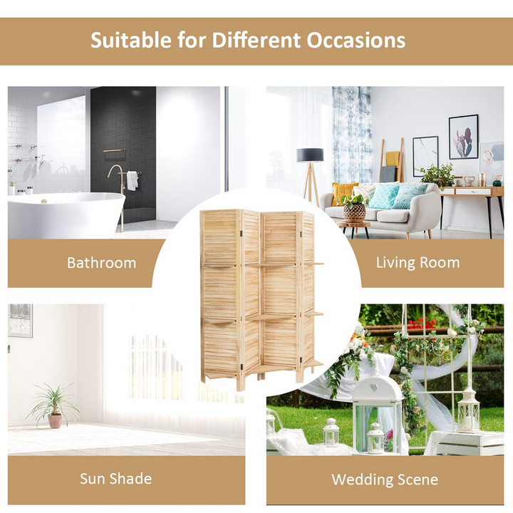 Giantex 4 Panel 5.6 Ft Tall Wood Room Divider