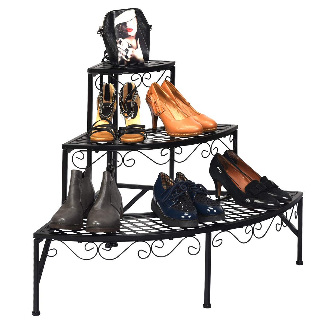 Giantex Corner Plant Stand, 3 Tier Metal Flower Holder, Ladder Potted Corner Shelf