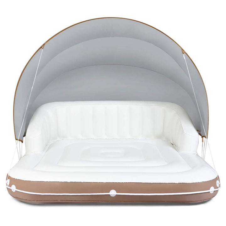 Giantex Canopy Island Inflatable Pool Float Comfortable Lounge Surface – Built-in Cup Holders – Detachable Sunshade – 440lb Max Weight Capacity