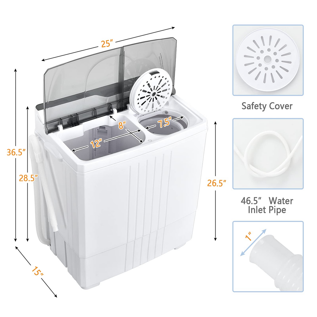 Compact Mini Laundry Washer for Apartment and Home (White &amp; Gray)