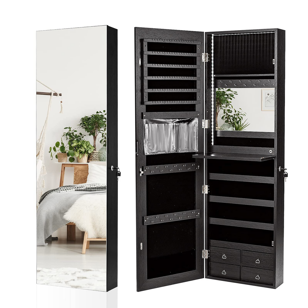 CHARMAID LED Strip Jewelry Armoire with 47.2" H Full Length Mirror