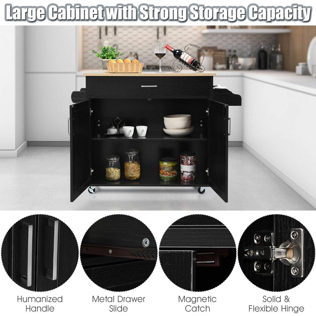 Giantex Kitchen Island, Rolling Kitchen Cart with Spice and Towel Rack, Large Drawer &amp; 2-Door Storage Cabinet