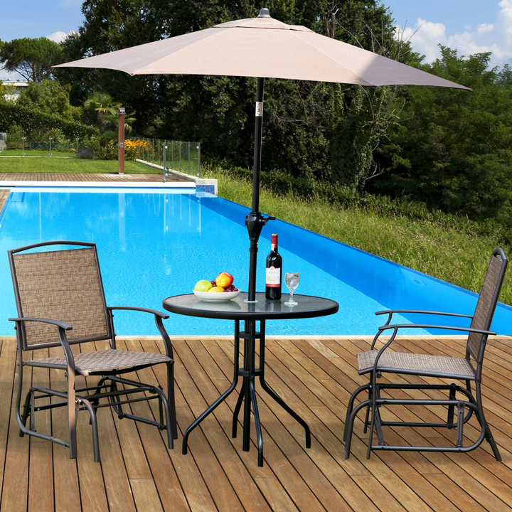 Giantex 3PCS Patio Swing Glider Set with One Glass Table W/Umbrella Hole &amp; Two Rocking Chairs 3 -Piece