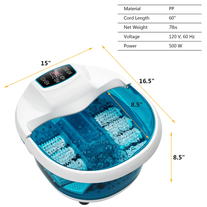 Giantex Foot Spa Bath Massager with Heat Bubbles, 6 Motorized Massage Rollers, Fast Heating, Red Light, Adjustable Temperature &amp; Time (Blue/White) - Giantexus