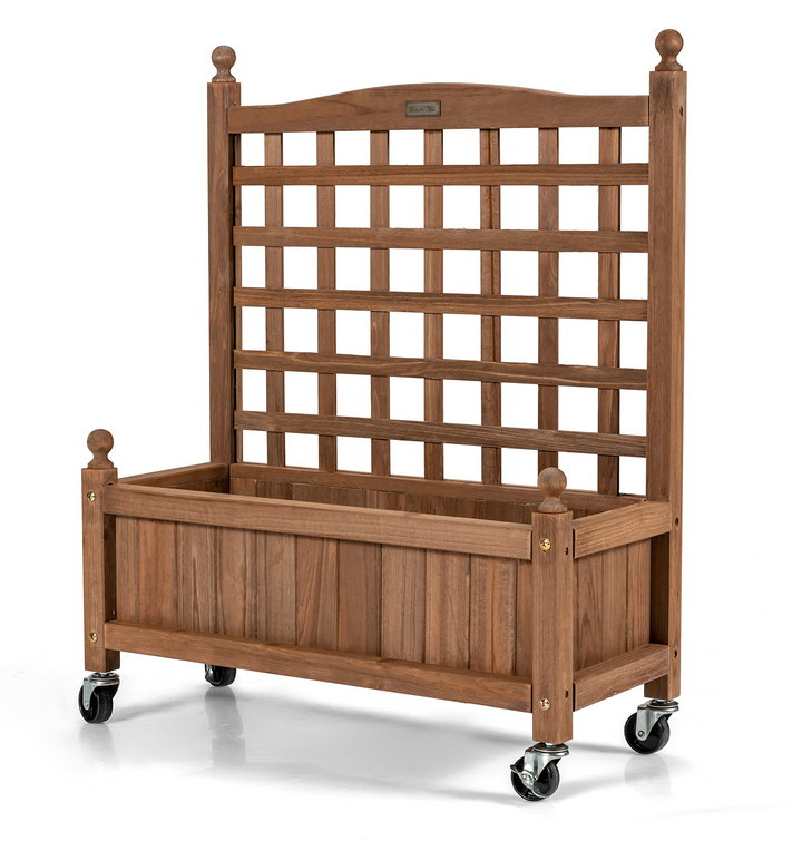 Wood Planter with Lattice Trellis and Wheels, 25&