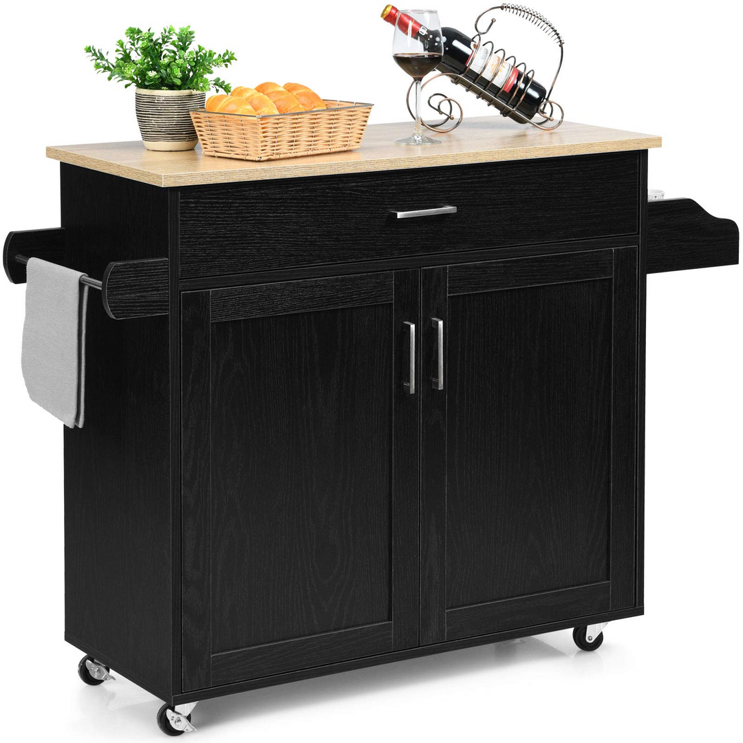 Giantex Kitchen Island, Rolling Kitchen Cart with Spice and Towel Rack, Large Drawer &amp; 2-Door Storage Cabinet