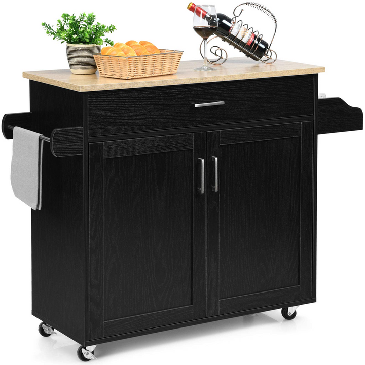 Giantex Kitchen Island, Rolling Kitchen Cart with Spice and Towel Rack, Large Drawer &amp; 2-Door Storage Cabinet
