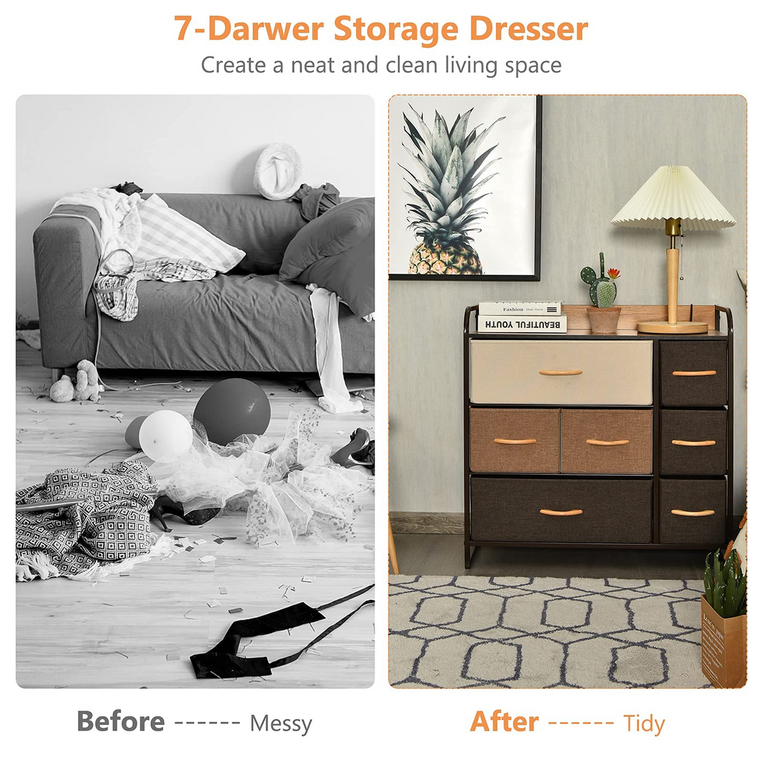 Giantex 7 Drawer Dresser Storage Tower with Fold-able Fabric Drawers