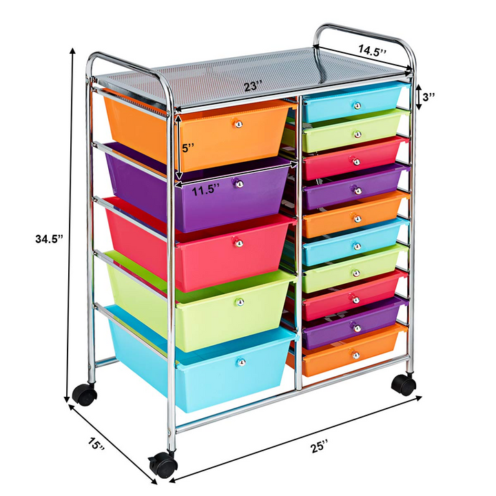 15-Drawer Organizer Cart Office School Rolling Storage Cart - Giantex