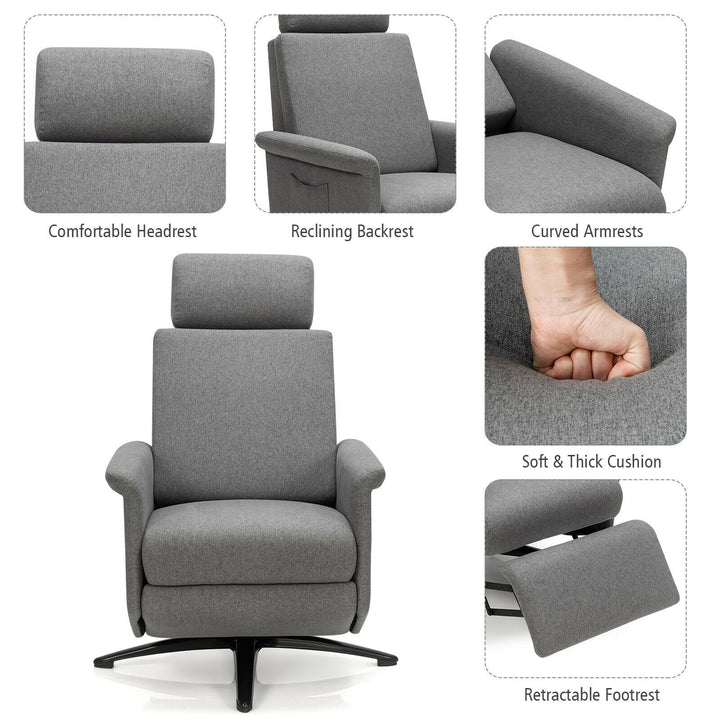 Recliner Chair with Vibration Massage, 360 Degree Swivel Reclining Sofa Chair, Adjustable Headrest &amp; Footrest