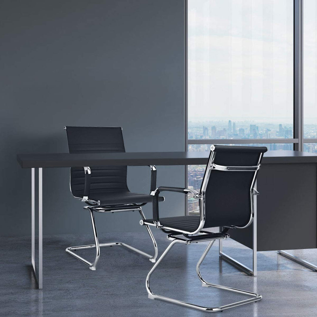 Giantex Conference Chair Set of 4 Heavy Duty PU Leather W/Protective Arm Sleeves
