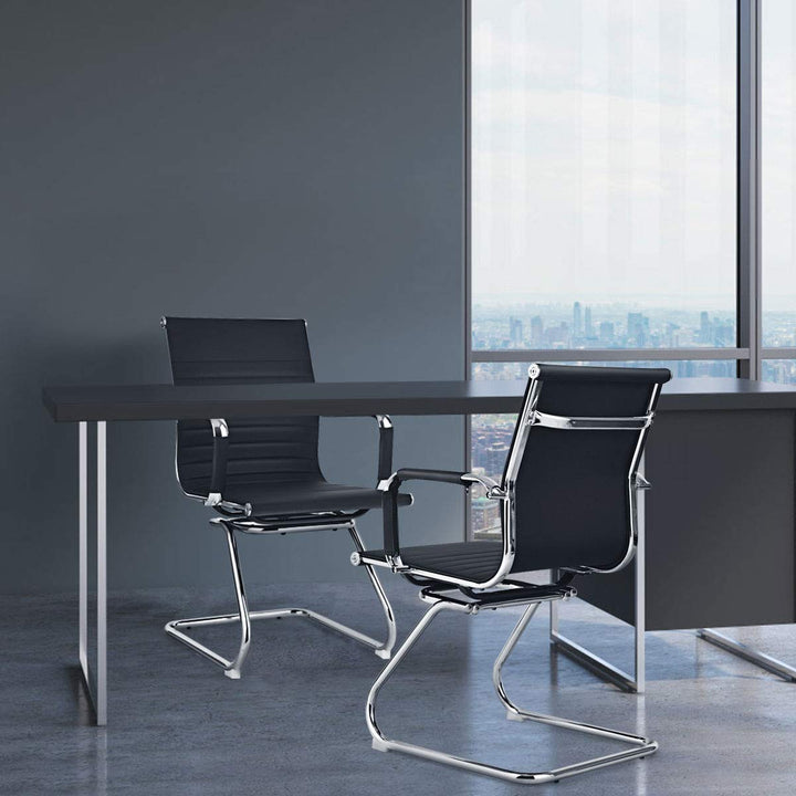 Giantex Conference Chair Set of 4 Heavy Duty PU Leather W/Protective Arm Sleeves