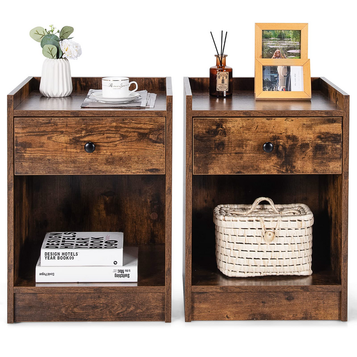 Giantex Nightstands Set of 2, Modern End Tables w/Storage Drawer &amp; Open Compartment