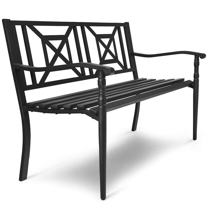 Giantex Elegant Loveseat w/Decorative Backrest &amp; Ergonomic Armrest for Outdoor Garden, Backyard, Lawn, Porch, Path (Black)