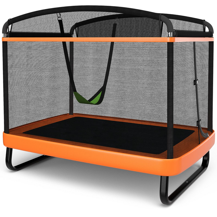 Giantex 6 Ft Kids Trampoline with Swing, Baby Toddler Rectangle Trampoline, Max Load 220lbs (Blue/Orange) - Giantexus