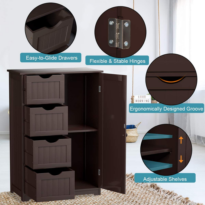 Giantex Bathroom Floor Cabinet Wooden with 1 Door &amp; 4 Drawer