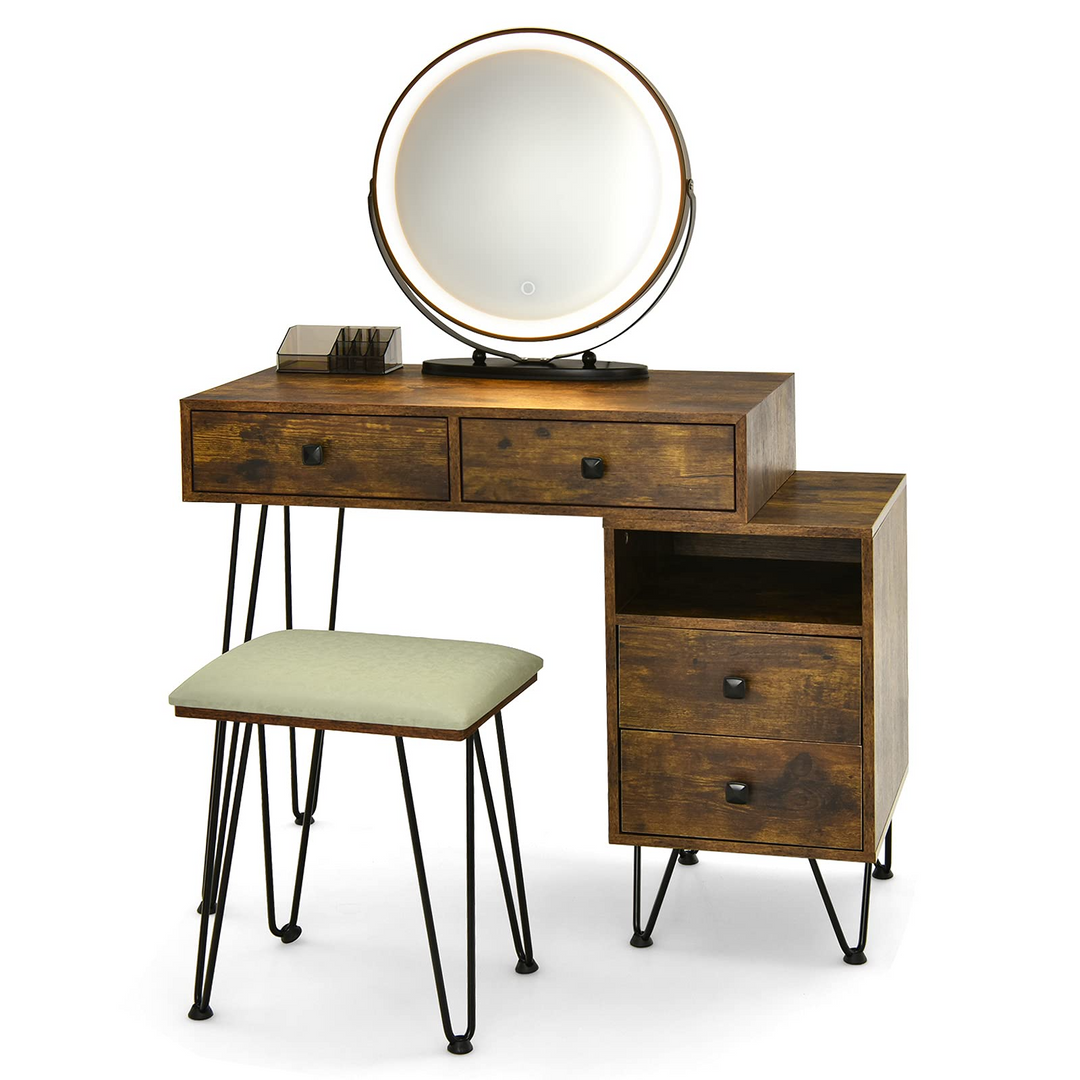 CHARMAID Vanity Set with 3 Colors Lighted Mirror, Left or Right Side Cabinet